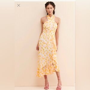 Floral Wrap Halter Dress, size XS, bridal shower, vacation, formal midi dress